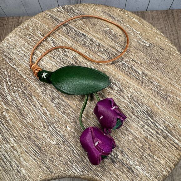 Genuine Leather Tulip Bag Charm Purple Tulip Spring Flowers Leather Charm - Picture 8 of 8
